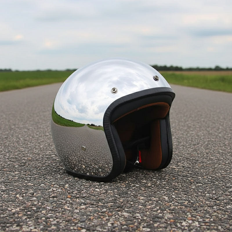Vintage Mirrored Silver Motorcycle Helmet