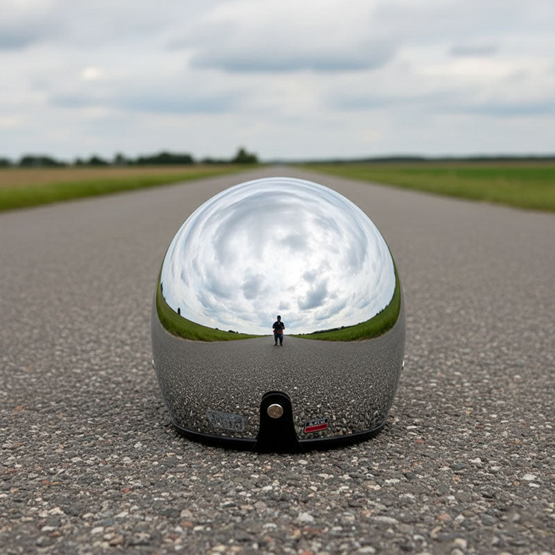 Vintage Mirrored Silver Motorcycle Helmet