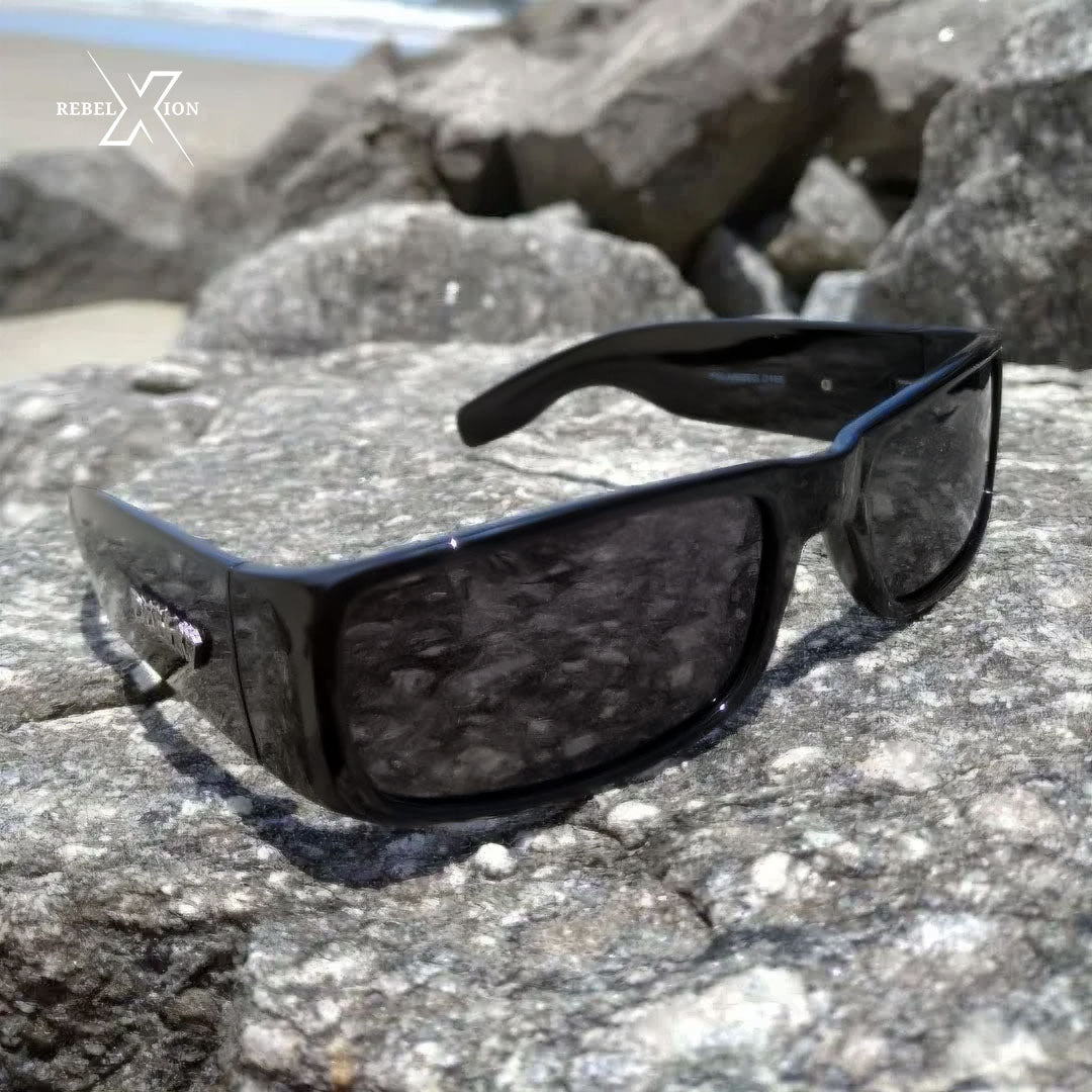 Rechteckige polarisierte Outlaws-Sonnenbrille – Rebel Rock Style