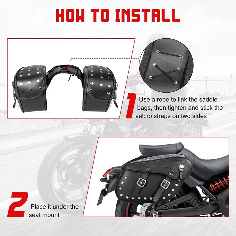 Rivet-Style 50L Motorcycle Saddlebags – Left and Right Pair