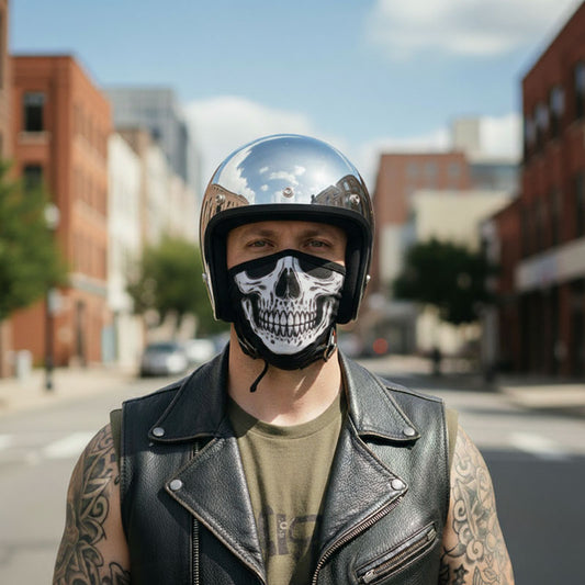 Vintage Mirrored Silver Motorcycle Helmet