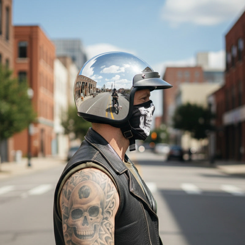 Vintage Mirrored Silver Motorcycle Helmet