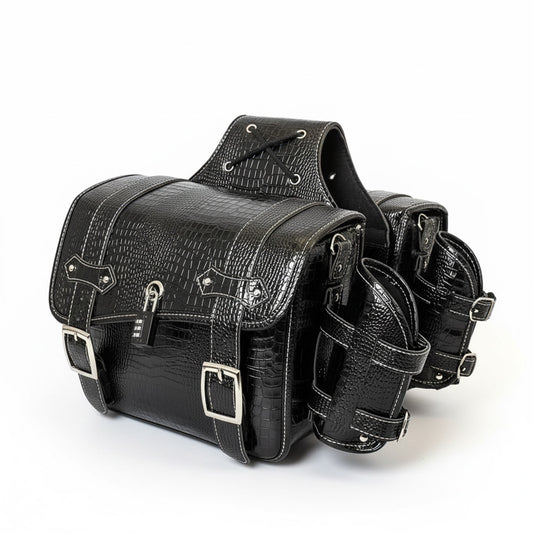 Vintage Embossed Texture Motorcycle Saddlebags – Left and Right Pair