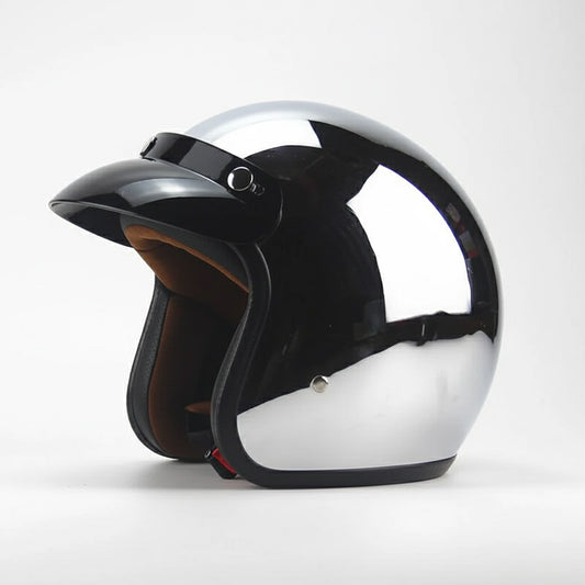 Vintage Mirrored Silver Motorcycle Helmet