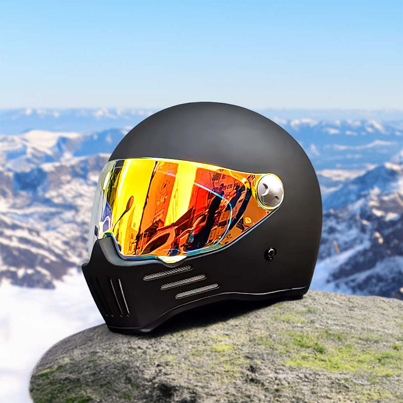 Full Face Cruiser Motorcycle Helmet | Red Visor  - DOT Approved