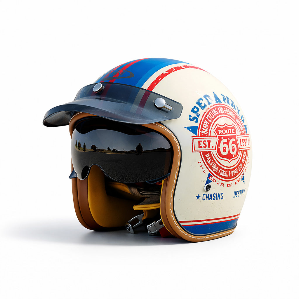 destiny full face motorcycle helmets Timeless Motorcycle Helmet - Inner Visor - Pattern 1 - Retro Red / M (55