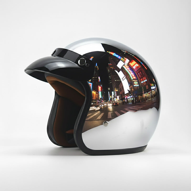 Vintage Mirrored Silver Motorcycle Helmet - Special Discount