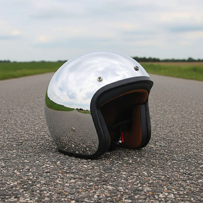Vintage Mirrored Silver Motorcycle Helmet