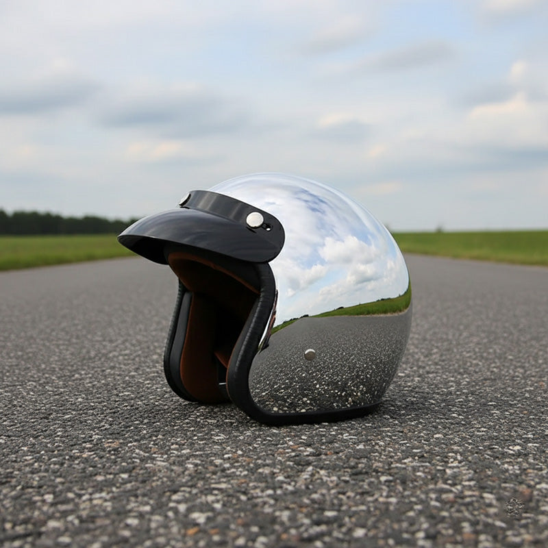 Vintage Mirrored Silver Motorcycle Helmet - Special Discount