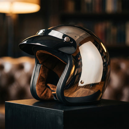 Vintage Mirrored Silver Motorcycle Helmet