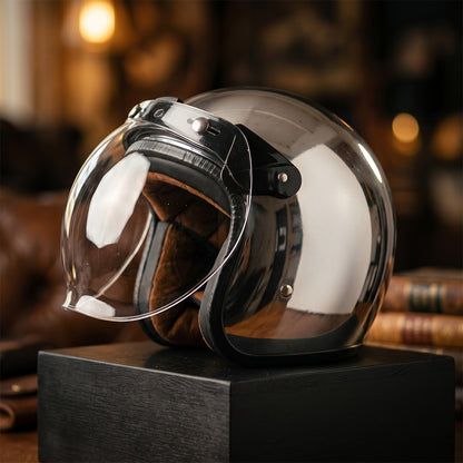 Vintage Mirrored Silver Motorcycle Helmet