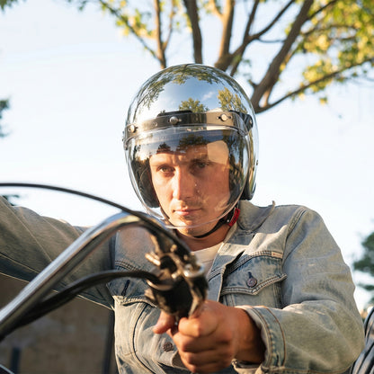 Vintage Mirrored Silver Motorcycle Helmet