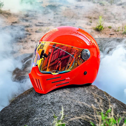 Full Face Cruiser Motorcycle Helmet | Red Visor  - DOT Approved