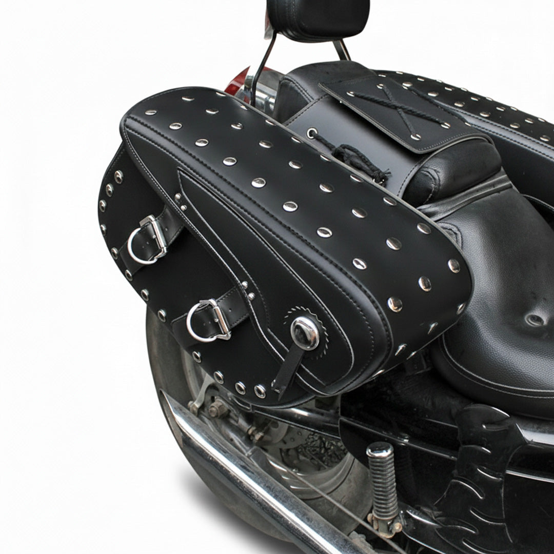 Rivet-Style 50L Motorcycle Saddlebags – Left and Right Pair