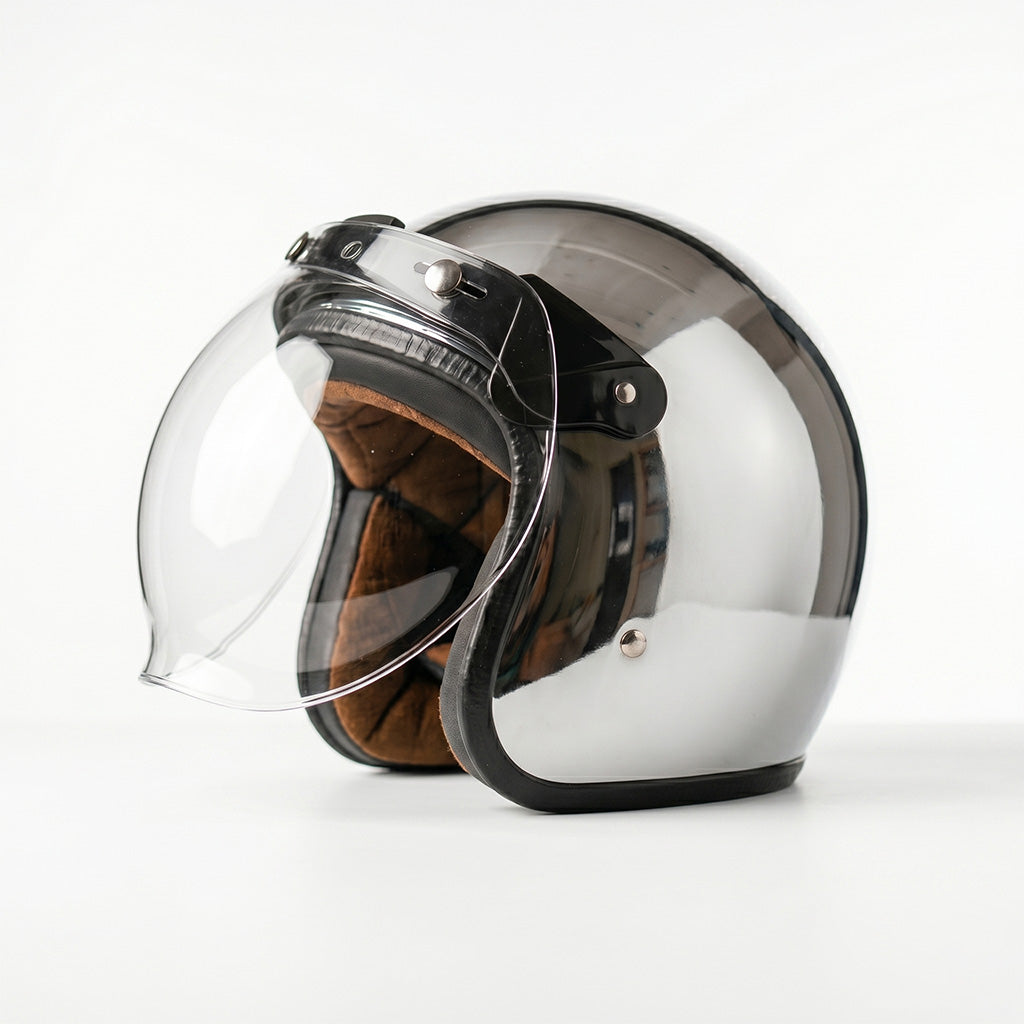 Vintage Mirrored Silver Motorcycle Helmet