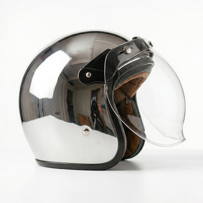 Vintage Mirrored Silver Motorcycle Helmet